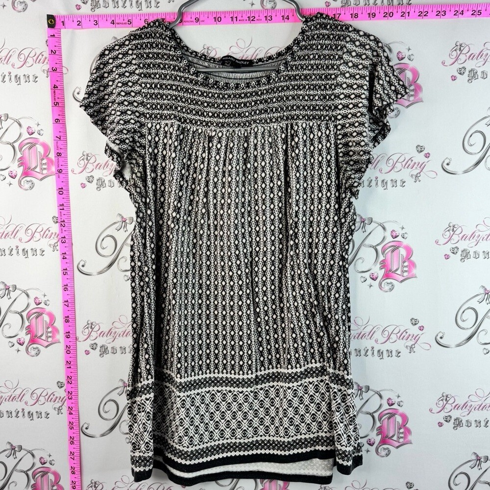 Hilary Radley T-shirt flowy Black and White Geometric Short-Sleeve Tunic